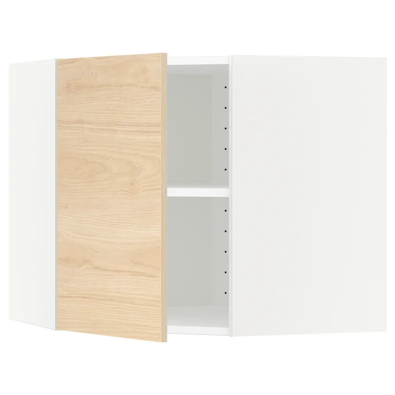 IKEA METOD МЕТОД, угловой навесной шкаф с полками, белый / аскерсундский узор светлый ясень, 68x60 см 492.157.54 фото №1