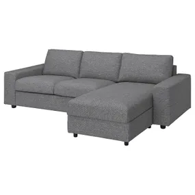 IKEA VIMLE ВИМЛЕ, 3-местный диван с козеткой, с широкими подлокотниками/Lejde серо-черный 394.328.14 фото