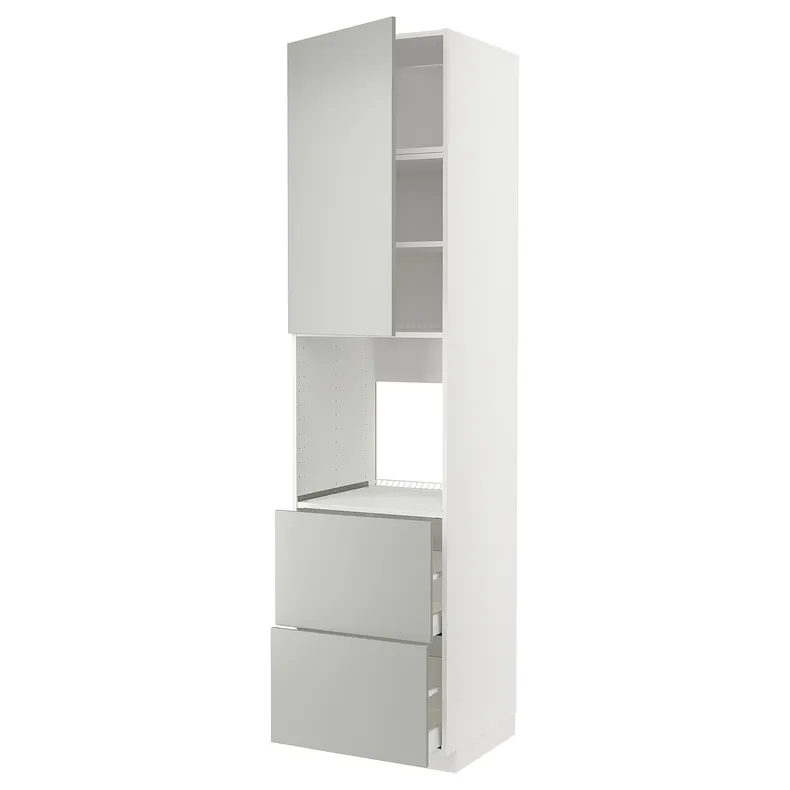IKEA METOD МЕТОД / MAXIMERA МАКСІМЕРА, висока шафа для духовки+дверц / 2шухл, білий / Хавсторп світло-сірий, 60x60x240 см 995.392.18 фото №1
