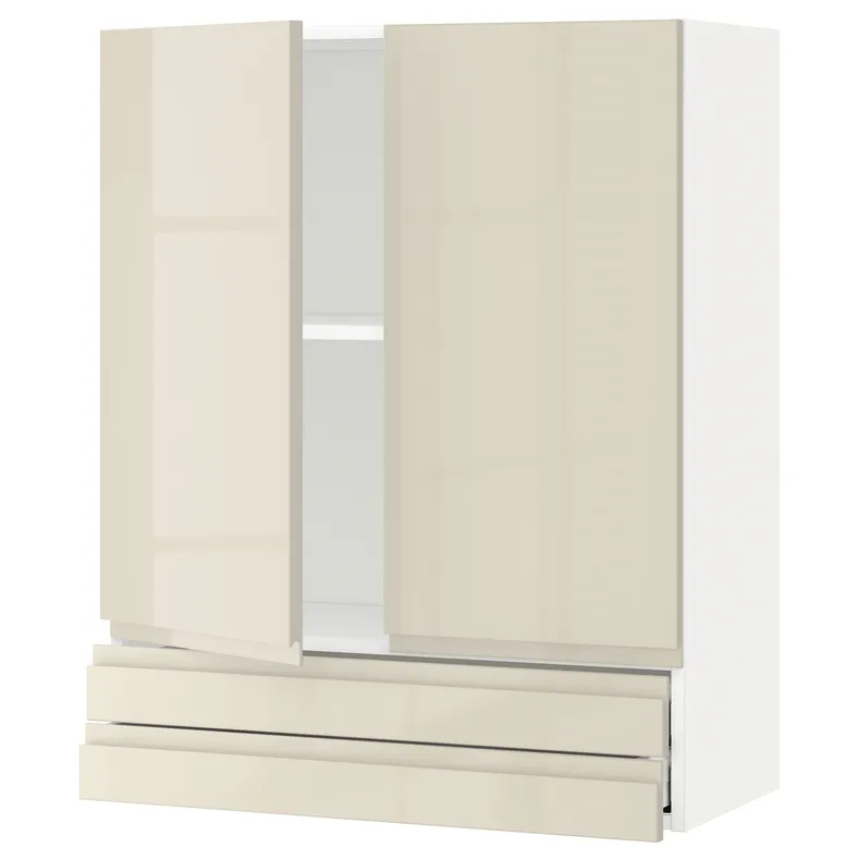 IKEA METOD МЕТОД / MAXIMERA МАКСІМЕРА, навісна шафа, 2 дверцят / 2 шухляди, білий / Voxtorp високий глянець світло-бежевий, 80x100 см 294.589.27 фото №1