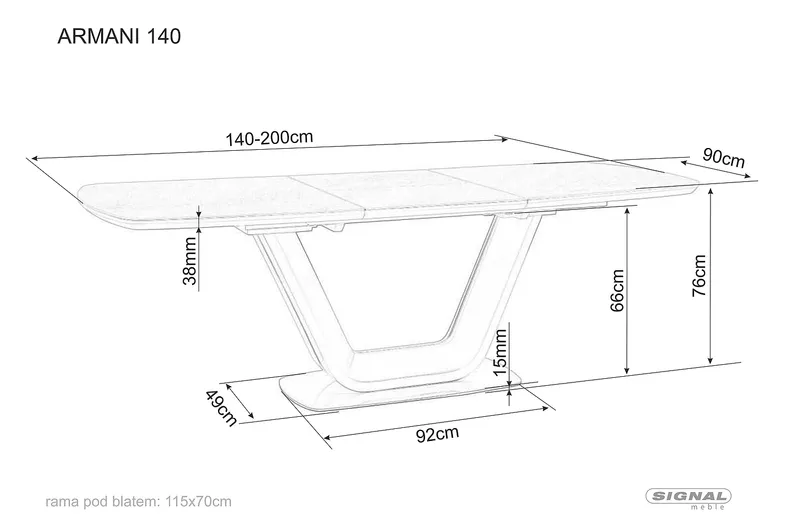 Розкладний обідній Стіл SIGNAL ARMANI, білий, 90x160 фото №3