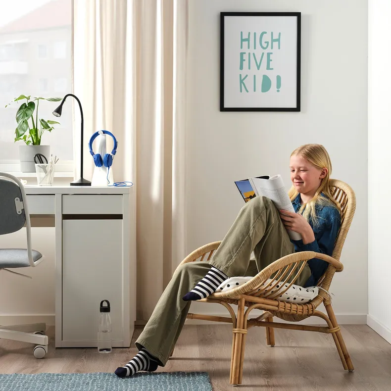 IKEA BROBOCK БРОБОКК / BJÖRKTRAST БЬЁРКТРАСТ, кресло с подушкой-сиденьем, ротанг белый / черный 195.260.12 фото №5