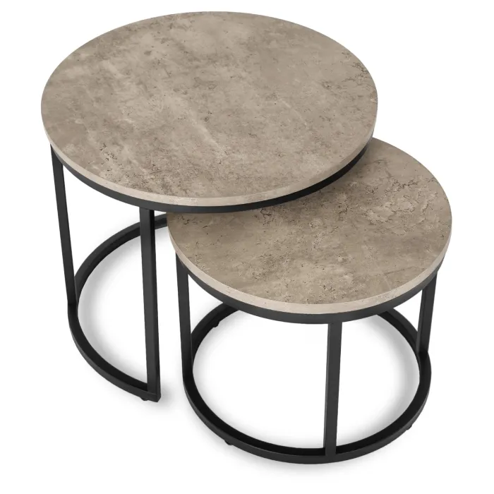 Комплект журнальных столиков (2 шт круглые) MEBEL ELITE ROCKY, 60 см, серый бетон/черный фото №9