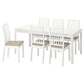 IKEA EKEDALEN ЕКЕДАЛЕН / EKEDALEN ЕКЕДАЛЕН, стіл+6 стільців, білий/бежевий хакебо, 180/240 см 694.294.24 фото