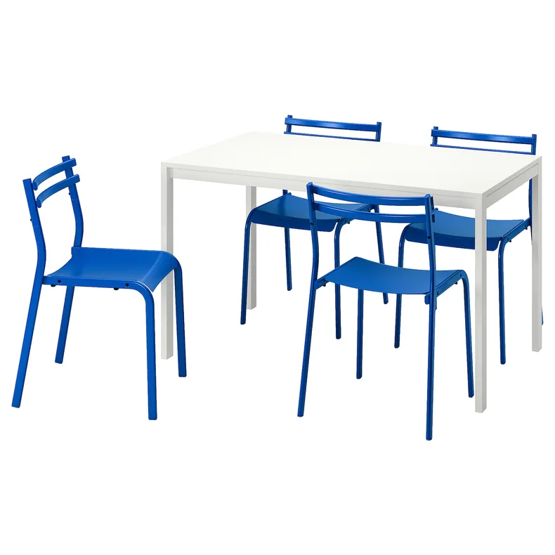 IKEA MELLTORP МЕЛЬТОРП / GENESÖN ГЕНЕШЁН, стол и 4 стула, белый белый / металлический синий, 125 см 795.363.48 фото №1