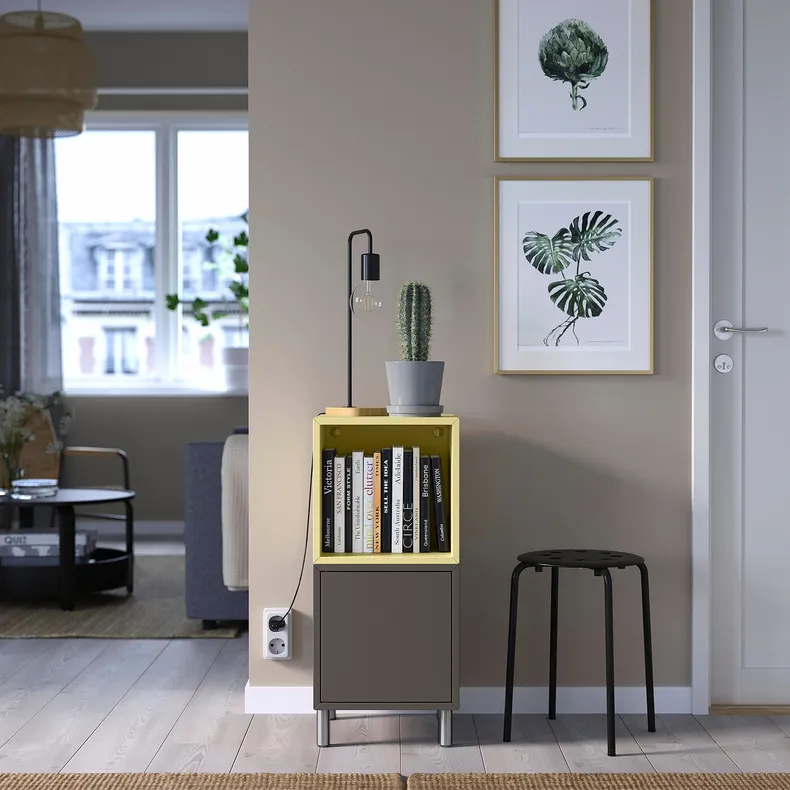 IKEA EKET ЭКЕТ, комбинация шкафов с ножками, темно-серый бледно-желтый / металлический, 35x35x80 см 995.217.13 фото №3
