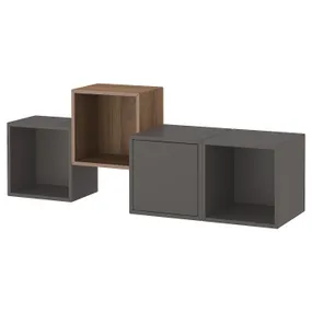 IKEA EKET ЭКЕТ, комбинация настенных шкафов, Темно-серый/орех, 140x35x53 см 295.702.93 фото