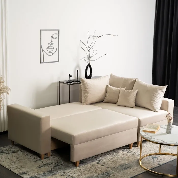 Угловой диван бархатный MEBEL ELITE MARKUS Velvet, 238 см, бежевый (правый) фото №11