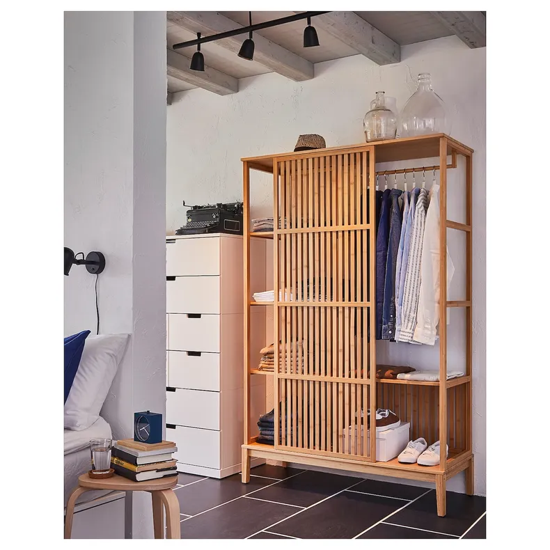 IKEA NORDKISA НОРДКІСА, відкритий гардероб із розсувн дверц, бамбук, 120x186 см 004.394.68 фото №5