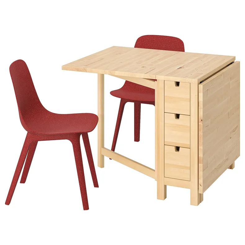 IKEA NORDEN НОРДЕН / ODGER ОДГЕР, стол и 2 стула, берёза / красный, 26 / 89 / 152 см 494.407.43 фото №1