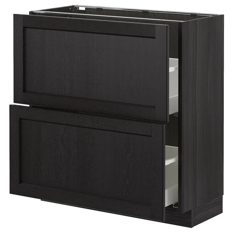 IKEA METOD МЕТОД, напольный шкаф с 2 ящиками, черный / Лерхиттан с черными пятнами, 80x37 см 792.602.31 фото №1