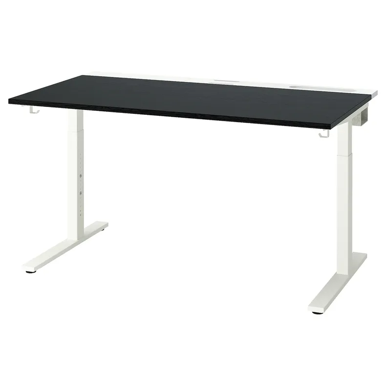 IKEA MITTZON МІТТЗОН, письмовий стіл, окл попелястий фарбований чорний / білий, 140x80 см 495.281.23 фото №1