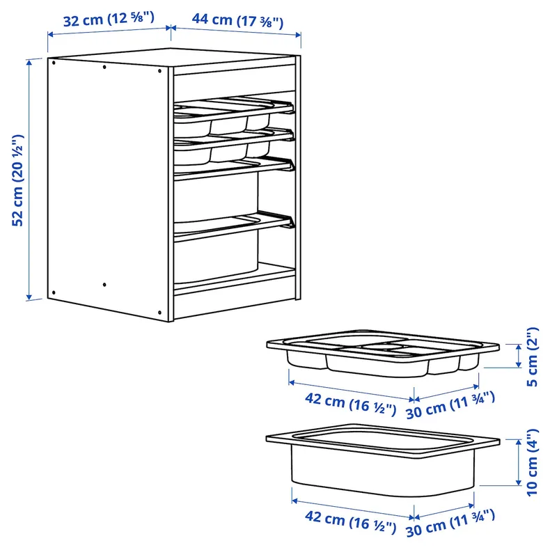 IKEA TROFAST, книжный шкаф с корзиной/лотком, Светлая сосна, окрашенная в белый/белый цвет, 32x44x52 см 695.733.03 фото №7