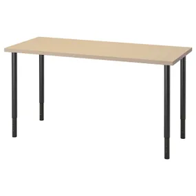 IKEA MÅLSKYTT МОЛСКЮТТ / OLOV ОЛОВ, письменный стол, берёза / черный, 140x60 см 994.177.59 фото