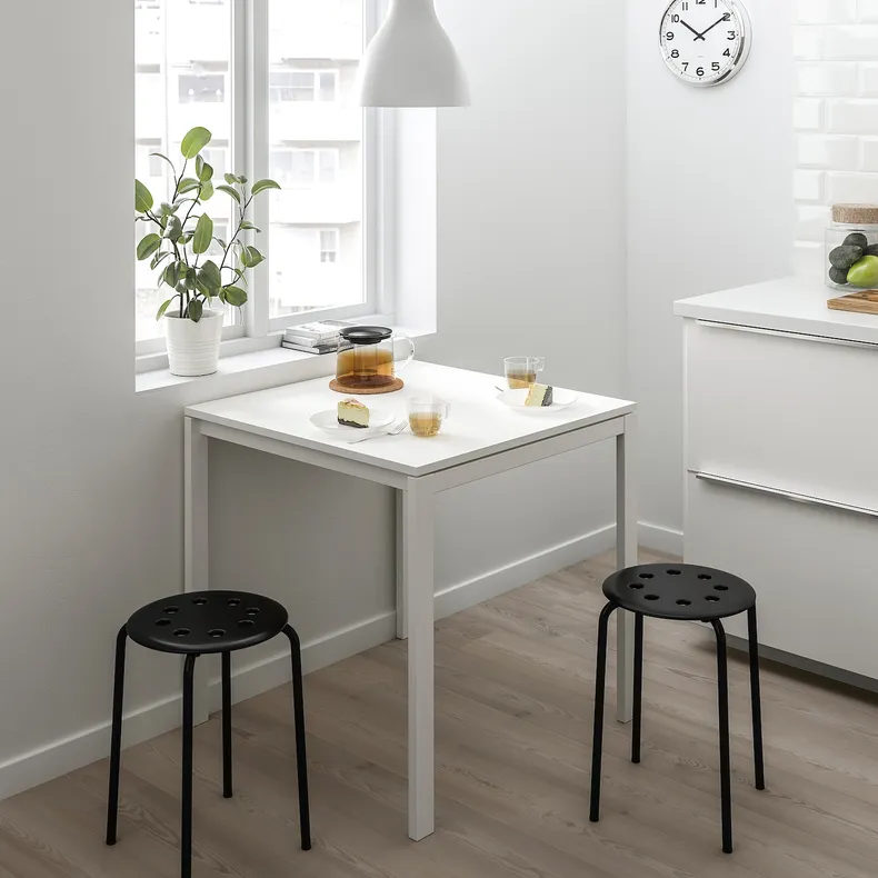 IKEA MELLTORP МЕЛЬТОРП / MARIUS МАРІУС, стіл+2 табурети, білий/чорний, 75 см 990.117.64 фото №2