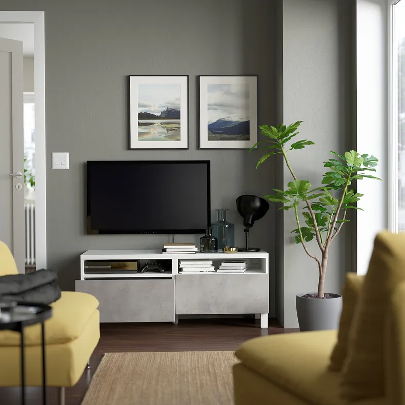 IKEA BESTÅ БЕСТО, тумба для телевізора з шухлядами, білий / КАЛЛЬВІКЕН / СТУБ світло-сірий, 120x42x48 см 594.199.39 фото №2