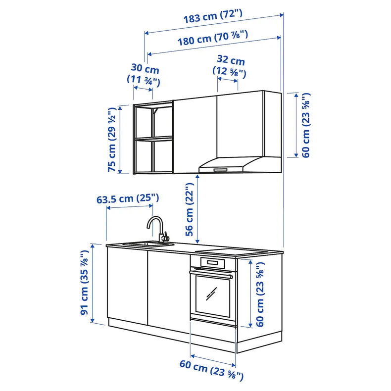 IKEA ENHET ЕНХЕТ, кухня, білий / імітація. дуб, 183x63.5x222 см 893.373.34 фото №3