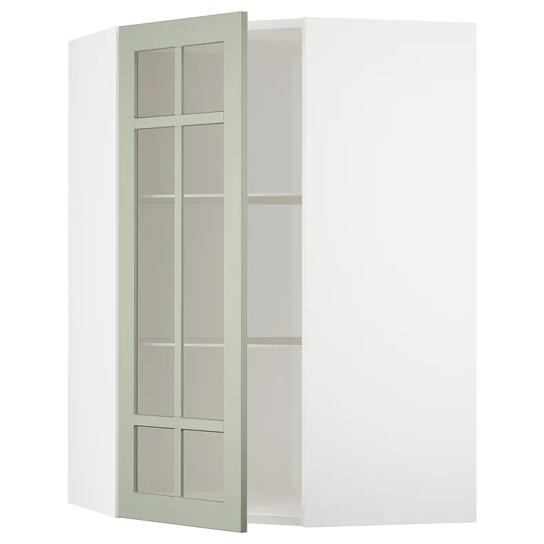 IKEA METOD МЕТОД, кутова настін шафа, полиці / скл двер, білий / Стенсунд світло-зелений, 68x100 см 094.867.09 фото №1