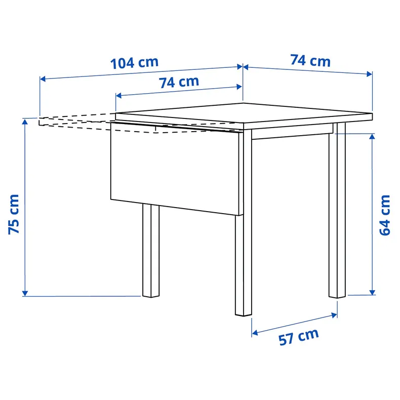 IKEA NORDVIKEN НОРДВІКЕН, стіл відкидний, білий, 74 / 104x74 см 503.687.17 фото №4