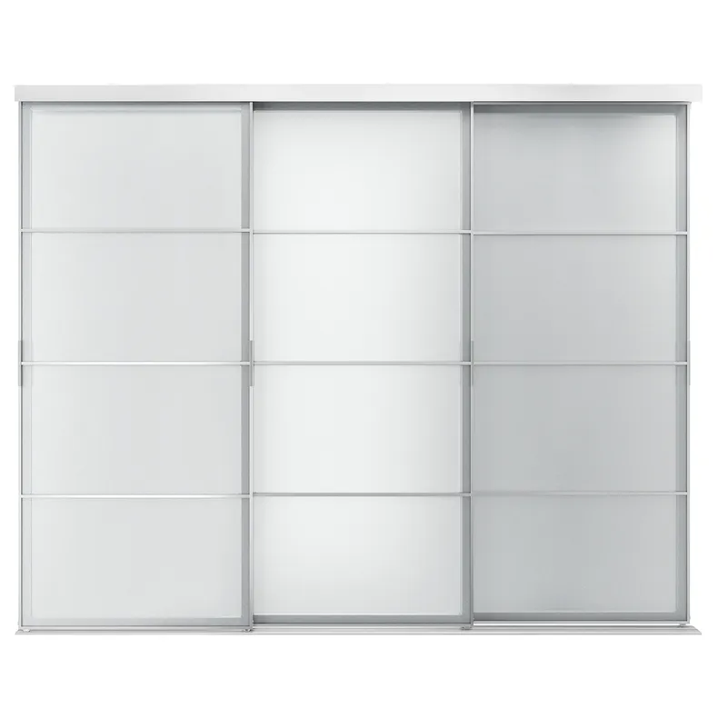 IKEA SKYTTA СКЮТТА / SVARTISDAL СВАРТІСДАЛЬ, комбінація розсувних дверцят, алюміній / білий папір, 301x240 см 494.240.50 фото №1