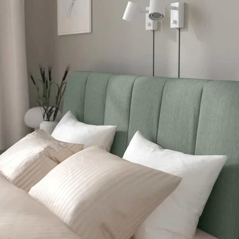 IKEA TÄLLÅSEN ТЕЛЛОСЕН, каркас ліжка з оббивкою, КУЛЬСТА сіро-зелений / ЛУРОЙ, 160x200 см 295.147.54 фото №7