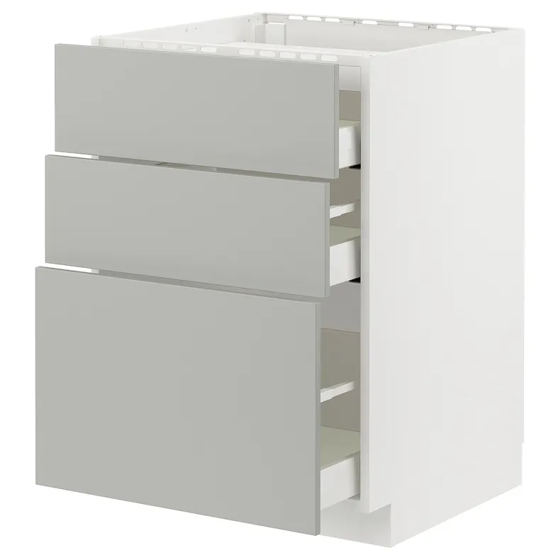 IKEA METOD МЕТОД / MAXIMERA МАКСИМЕРА, шкаф д / варочной панели / 3фасада / 3ящ, белый / светло-серый, 60x60 см 695.385.50 фото №1