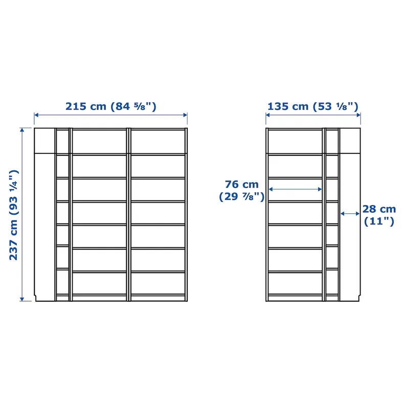 IKEA BILLY БІЛЛІ, книжкова шафа, білий, 215 / 135x28x237 см 590.178.38 фото №3