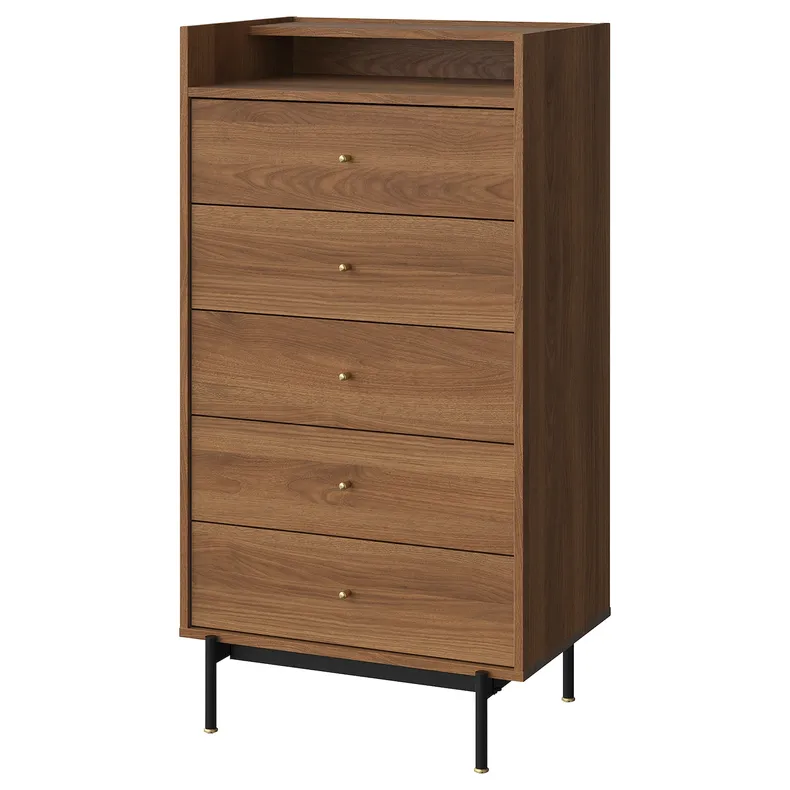 IKEA RÅDMANSÖ, комод, 5 ящиков, коричневый орех, 70x48x132 см 405.936.03 фото №1