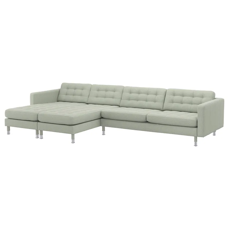 IKEA LANDSKRONA ЛАНДСКРУНА, 5-місний диван, з кушетками / ГУННАРЕД світло-зелений / металевий 392.699.88 фото №1