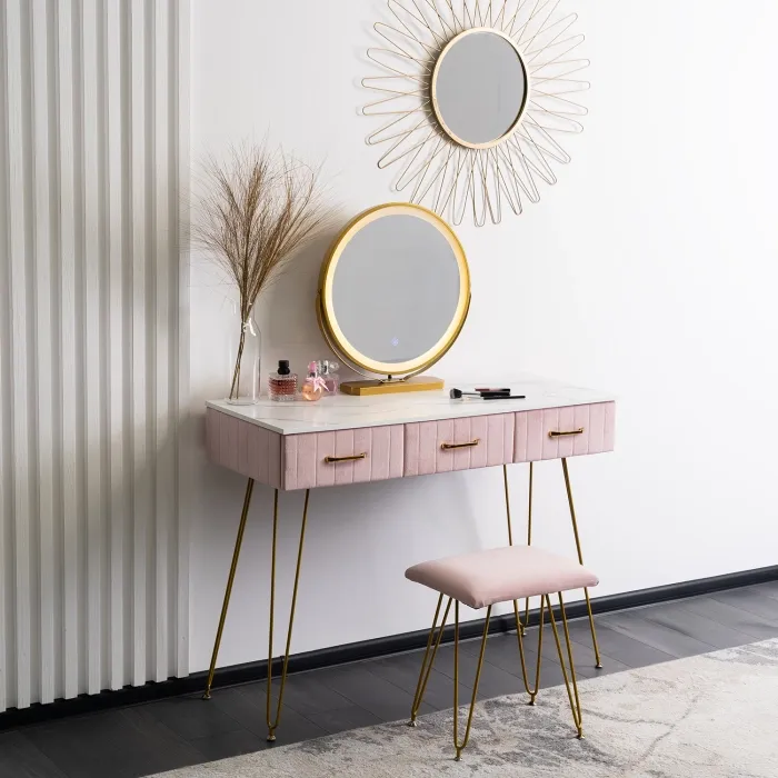 Туалетний столик з кріслом MEBEL ELITE SANDY, рожевий / золотий фото №2