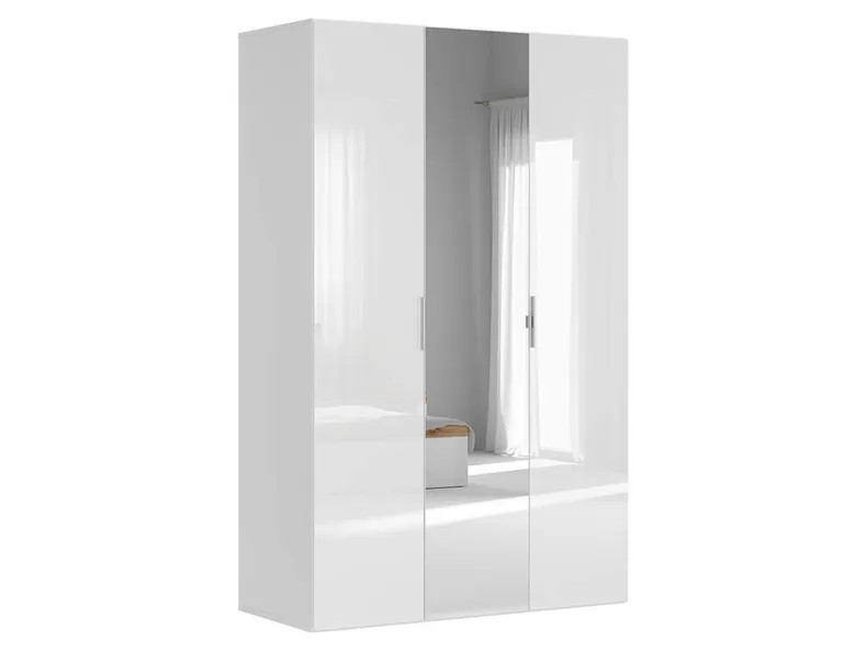 BRW Шкаф трехдверный Flex 150 см с зеркалом белый глянец, зеркало/белый глянец SZAFA_ZESTAW_22-BI/BLP/SZ фото №1