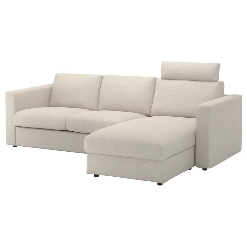 IKEA VIMLE ВІМЛЕ, 3-місний диван із кушеткою, з підголовником / Gunnared бежевий 293.991.03 фото №1