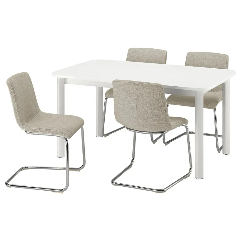 IKEA STRANDTORP СТРАНДТОРП / LUSTEBO ЛУСТЕБО, стол и 4 стула, белый / виарп бежевый / коричневый, 150 / 205 / 260 см 895.689.37 фото №1