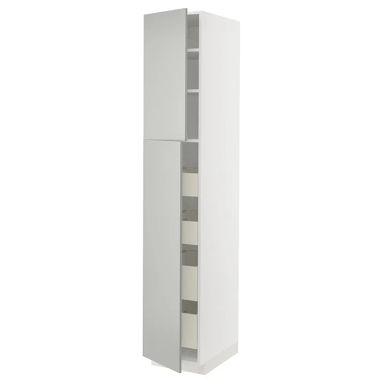 IKEA METOD МЕТОД / MAXIMERA МАКСИМЕРА, высокий шкаф / 2дверцы / 4ящика, белый / светло-серый, 40x60x220 см 795.389.36 фото №1