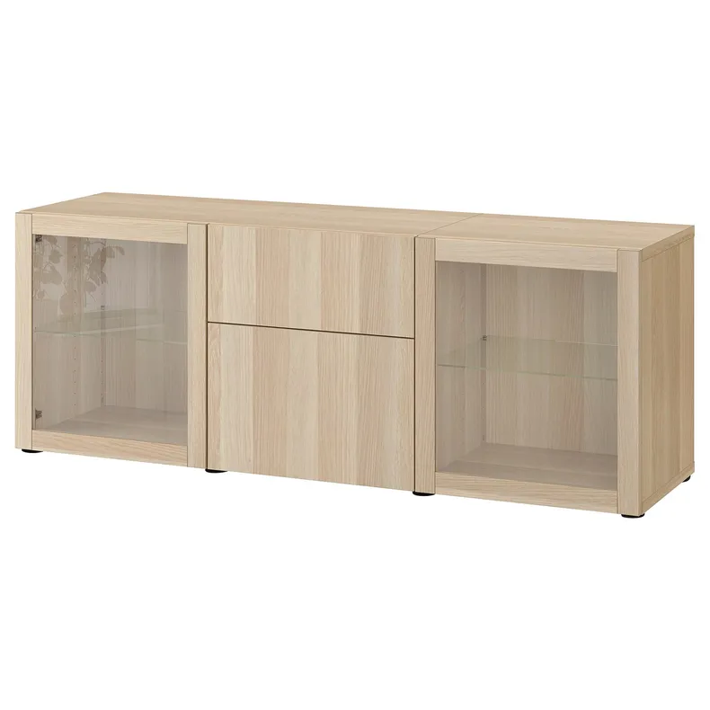 IKEA BESTÅ БЕСТО, комбинация для хранения с ящиками, беленый витражный дуб Lappviken / Sindvik беленый витражный дуб прозрачное стекло, 180x42x65 см 293.251.07 фото №1