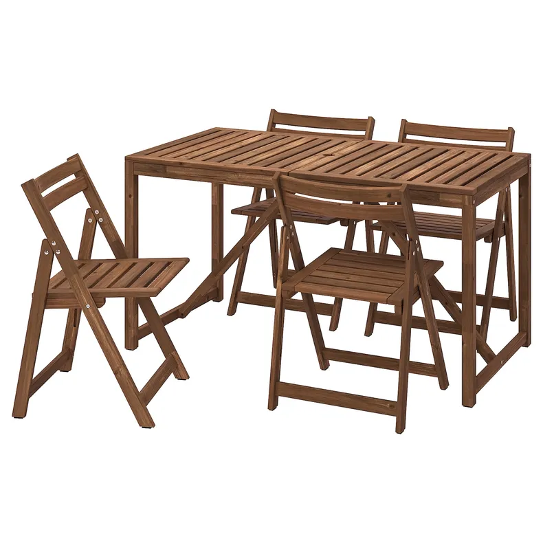 IKEA NÄMMARÖ НЕММАРЕ, стіл+4 складані стільці, вуличний, світло-коричнева морилка, 140 см 195.447.23 фото №1
