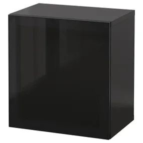 IKEA BESTÅ БЕСТО, настінна комбінація шаф, чорно-коричневий / ГЛАССВІК димчасте скло, 60x42x64 см 494.410.83 фото