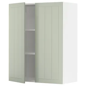 IKEA METOD МЕТОД, навесной шкаф с полками / 2дверцы, белый / светло-зеленый, 80x100 см 394.875.47 фото