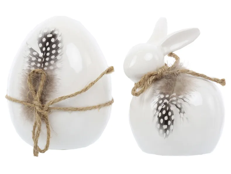BRW Декоративна фігурка BRW Кролик з пером, кераміка, білий 092501 фото №5