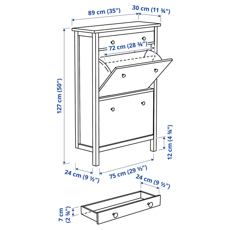 IKEA HEMNES ХЕМНЕС, шафа для взуття з 2 відділеннями, чорний і коричневий, 89x30x127 см 402.169.08 фото №11