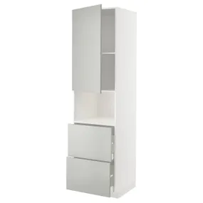 IKEA METOD МЕТОД / MAXIMERA МАКСІМЕРА, висока шафа для мікрох печі, 2 шухл, білий / Хавсторп світло-сірий, 60x60x220 см 795.385.64 фото