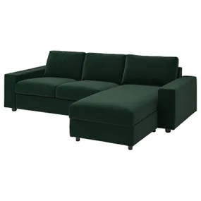 IKEA VIMLE ВИМЛЕ, 3-местный диван с козеткой, с широкими подлокотниками/Djuparp темно-зеленый 394.326.87 фото