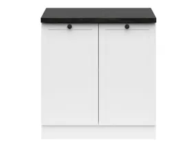 BRW Двухдверный кухонный шкаф Junona Line 80 см со столешницей белый, белый/белый/металлический сланцевый черный/золотой D2D/80/82_ZBL-BI/BI/LMC фото
