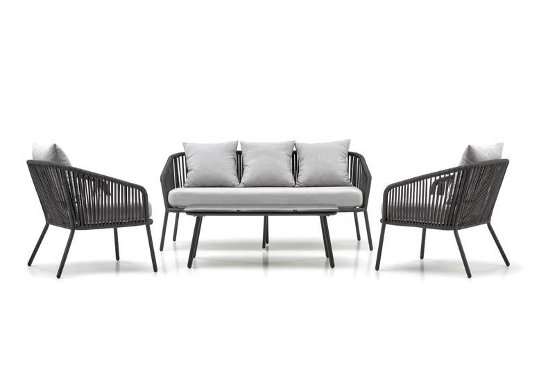 Садовий комплект HALMAR ROCCA (диван + два крісла + столик), темно-сірий / світло-сірий фото №2