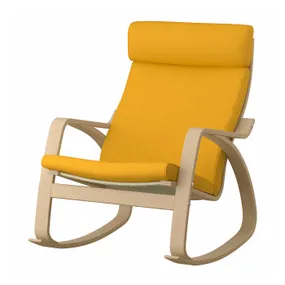 IKEA POÄNG ПОЭНГ, кресло-качалка, Шпон дуба, окрашенный в белый / желтый цвет Skiftebo 193.958.60 фото