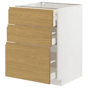 IKEA METOD МЕТОД / MAXIMERA МАКСИМЕРА, напольный шкаф с 3 ящиками, белый / Воксторп имит. дуб, 60x60 см 795.382.53 фото