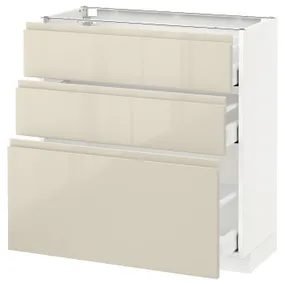IKEA METOD МЕТОД / MAXIMERA МАКСИМЕРА, напольный шкаф с 3 ящиками, белый / светло-бежевый глянцевый Voxtorp, 80x37 см 091.435.18 фото