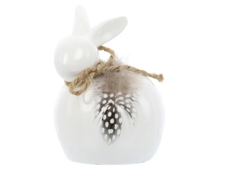 BRW Декоративна фігурка BRW Кролик з пером, кераміка, білий 092501 фото №2