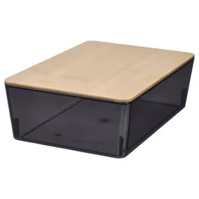 IKEA KUGGIS КУГГІС, коробка з кришкою, прозорий чорний/бамбук, 18x26x8 см 495.612.97 фото