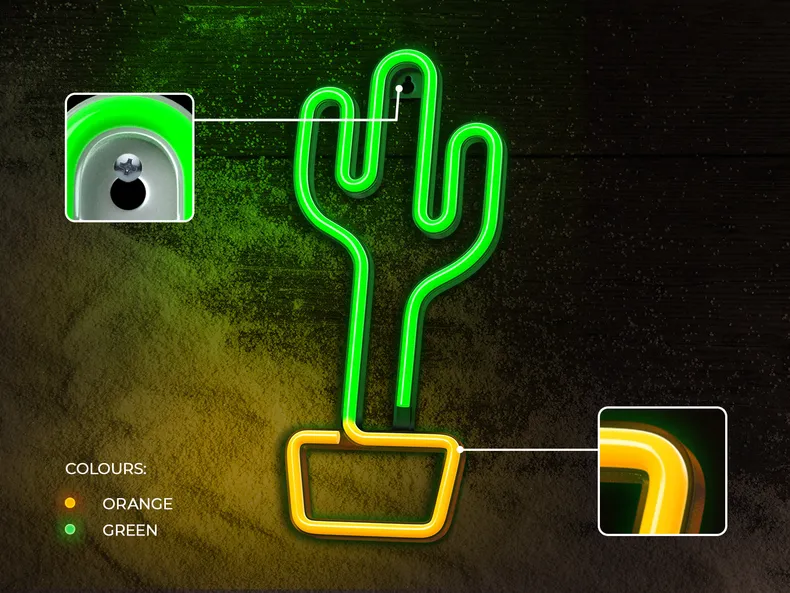 BRW Дитячий неоновий настінний світильник Cactus LED зелено-помаранчевий 093794 фото №4